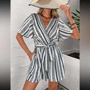 Butterfly Sleeve Belted Romper